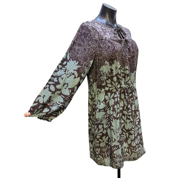 Johnny Was Purple & Mint Silk Floral Print Boho Dress w/Tie Neck  Size S - Picture 4 of 12